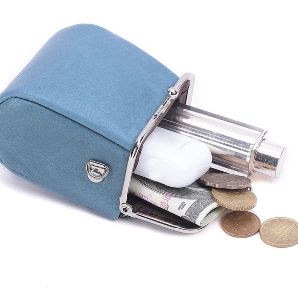 Genuine leather red coin purse change crossbody bag small - Picture 6 of 9